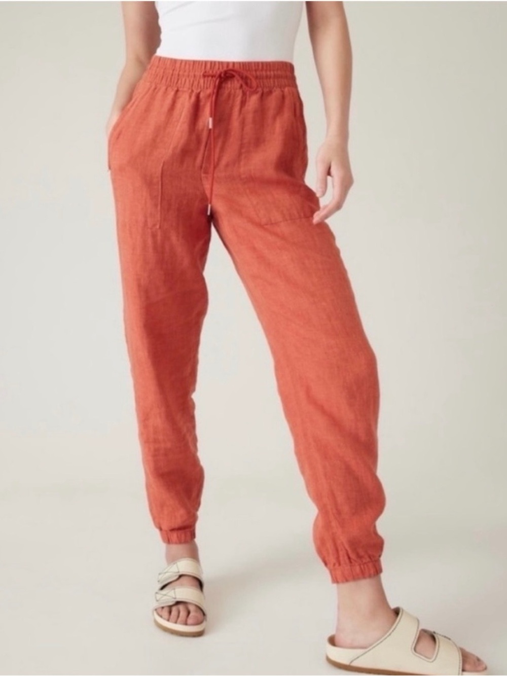 Athleta Retreat 100% Linen Joggers in Coral Women’s Size 4